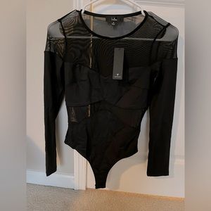 Lulu’s Women’s Mesh Appeal Black Long Sleeve Bodysuit
